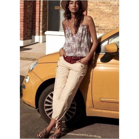 Anthropologie Ripley Utility Cargo Drawstring Hem Pants Khaki Beige Women's 32 - Picture 1 of 11